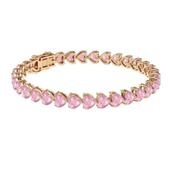Beautiful Hearts of Pink 7mm Lab created Diamondette Tennis Bracelet Rose gold - Picture 2 of 3